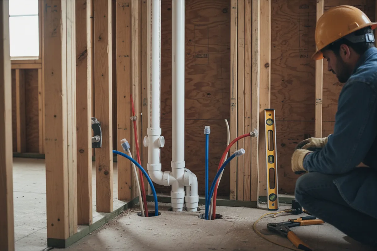 Drain and supply rough-in during Leak Detection in Santa Maria